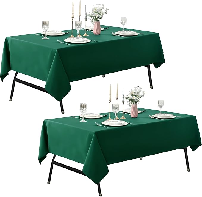 2-Pack 60x144 inch Blackish Green Table Cloths, Solid Stain and Wrinkle Resistant Oblong Tablecloth, Premium Plain Weave Polyester Fabric Rectangle Table Linen Covers for Hotel, Banquet
