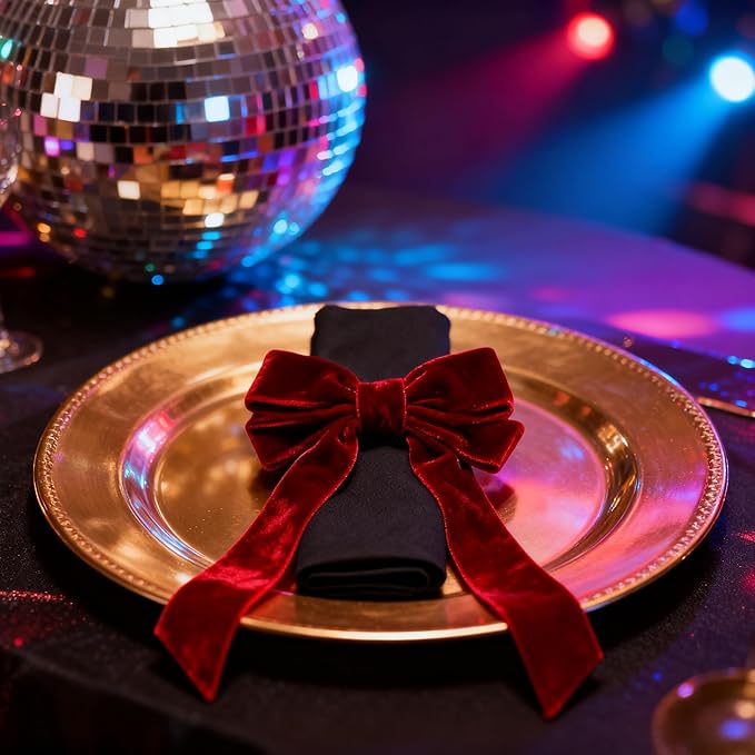 Bow Napkin Rings Set of 12 Luxury Soft Burgundy Velvet Napkin Holders, Elegant Bow Design for Christmas Holiday Dinner Wedding Party Table Decor