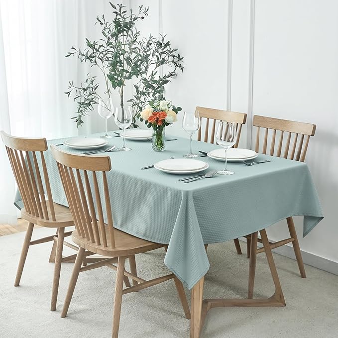 maxmill Square Jacquard Tablecloth Waterproof Spillproof Wrinkle Resistant Soft Weaved Design Table Cloth for Dinner and Party Washable Fabric Cover, Indoor Outdoor Use, 60 x 60 Inch, Dusty Blue