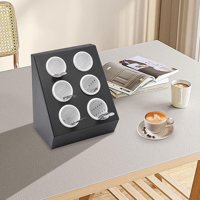 6-Compartment Utensil Holder - Black & White Restaurant Cutlery Organizer with Removable Liners, 22 lbs Capacity, for Kitchen Counter, Bars, Coffee Shops, Restaurants, & Hotels