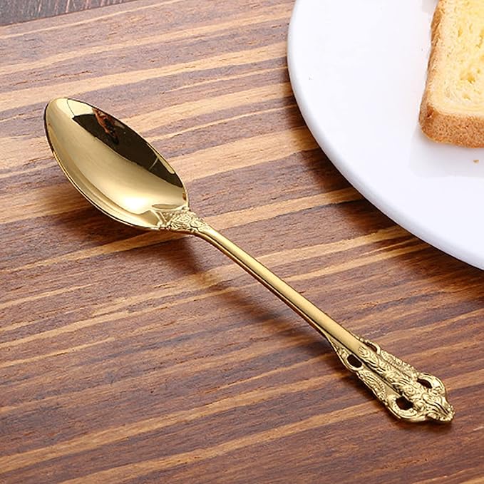 Gold Silverware Set 18/10 Stainless Steel Flatware Sets Palace Style 24 Piece Delicate Cutlery Set for 6 Durable Home Kitchen Wedding Tableware Utensil Include Knifes Teaspoons Forks and Spoons