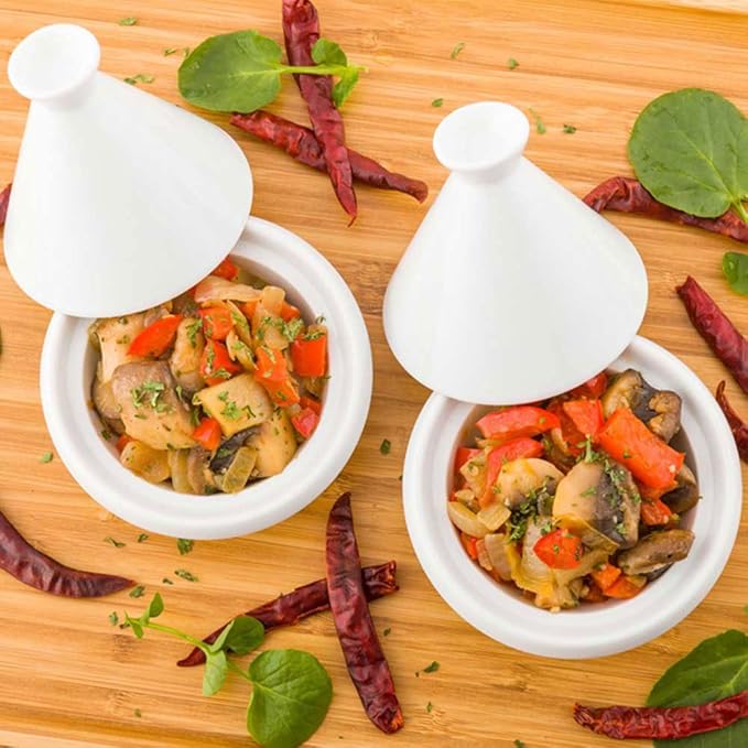 Restaurantware 3.5 Inch Tajine Pots 10 Mini White Appetizer Bowls - Tajine Style With Dome Cover White Porcelain Tiny Bowls Chip-Resistant For Samples Sauces Or Spices