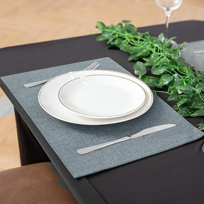 Linen Fabric Placemats Set of 4, Machine Washable, Heat Resistant, Wrinkle Free, Thick Polyester Kitchen Place Mats for Dining Table (Light Gray)