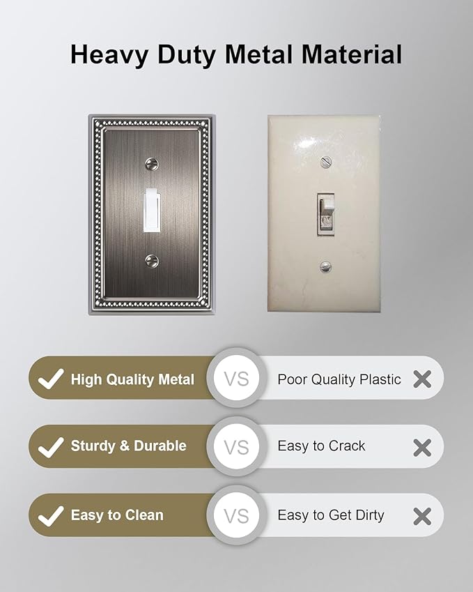 6-Pack Single Toggle Light Switch Cover Plate, Pearls Decorative Switch Plate Covers, Antique Silver 1 Gang Metal Wall Plate, Corrosion Resistant