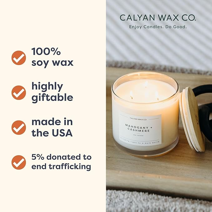 Calyan Wax Co. Aspen & Fog 3 Wick Scented Candle - 43 Hour Burn - Luxury 3 Wick Soy Candles - Non Toxic Soy Wax Candles - Long Lasting Large Glass Jar Candle for Home - 14.9oz