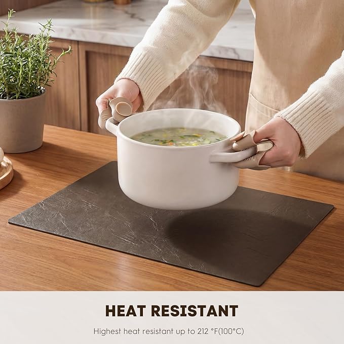 Artoid Mode Coffee Faux Leather Placemats Set of 6, 12x18 Inch Waterproof Wipeable Heat Resistant Vinyl Place Mats, Reversible Table Mats for Kitchen Dining Decor