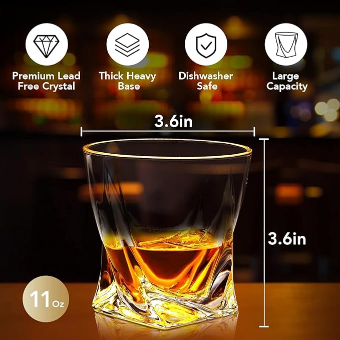 Crystal Whiskey Glass Set of 3 - Old Fashioned Bourbon Glasses, Perfect for Scotch and Cocktails (Style 2,3pcs)
