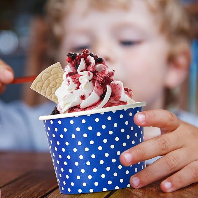 LITOPAK 120 Pack 16 oz Ice Cream Cups, Disposable Dessert Cups for Cold or Hot Food, Coloured Paper Dessert Bowls for Soups, Sundaes, and Ice Cream