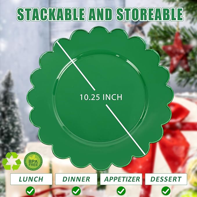 SUT 72Pcs Green Plastic Plates, 10.25inch Dinner Plates, Disposable Dinner Plates, green Heavy Duty Plastic Plates, Disposable Plates, Scallop Plates for Occasion