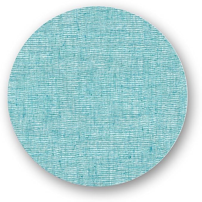 modern-twist 15" Silicone Round Placemat, BPA, PVC-Free Table Mat, Dishwasher Safe, Linen Print in Seafoam Blue, Pack of 1
