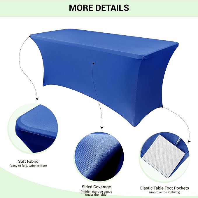 Obstal 6 Pack Stretch Spandex Table Covers for 8 Foot Tables - 8 FT Universal Rectangular Fitted Tablecloth Protector for Wedding, Banquet, Party (Royal Blue, 96 L x 30 W x 30 H Inches)