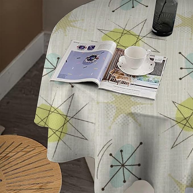 Mid Century Retro Round Tablecloth, Modern 1950s Style Abstract Geometric Vintage Print Tablecloth for Home Party Dining Room Kitchen Decor 36Inch(90cm)