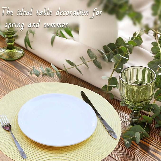AHHFSMEI Round Braided Placemats 15 Inch Round Table Mats for Dining Tables Natural Woven Heat Resistant Place mats Set of 6 (Light Yellow,6)