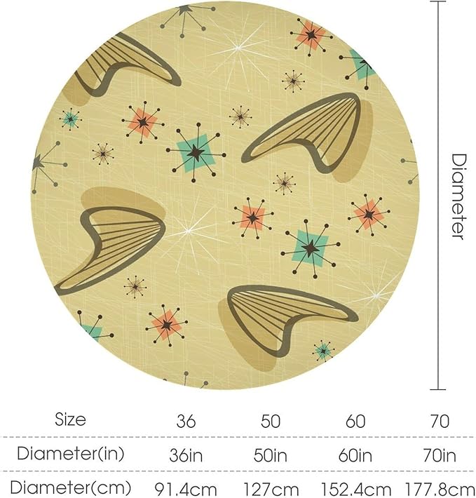 Mid Century Round Tablecloth, Retro Abstract Atomic Boho Geometric Art Printed Tablecloth for Home Party Dining Room Kitchen Decor 70Inch(178cm)