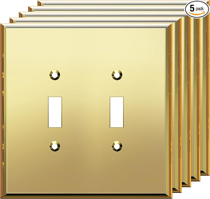 LIDER Reflective Acrylic Toggle Switch Wall Plate, Mirrored Double Light Switch Cover, Plexiglass Cover Plate, Acrylic Glass, Oversized 2-Gang 5.25" x 5.25", LWP-12O-AGD5P, Gold, 5 Pack
