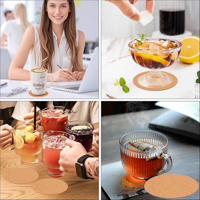 300 PCS 4 Inch Round Self-Adhesive Cork Sheets for Coasters, Cork Coaster Backing Pad for Home Tabletop Decoration