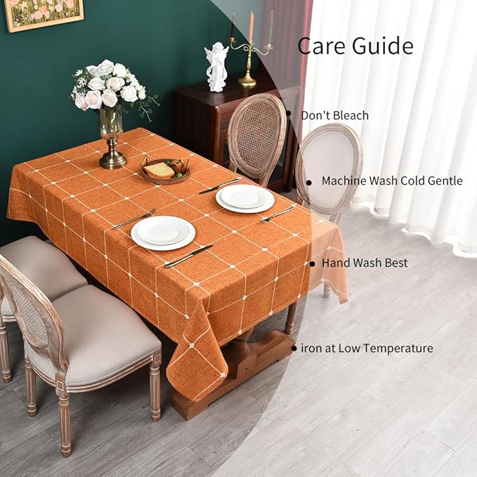 Zobesta Linen Table Cloth Burnt Orange Linen Tablecloth for Rectangle Tables 70 x 53 Inch, Washable Farmhouse Soft Boho Tablecloth for Outdoor, Party, Holiday, Picnic, Dining
