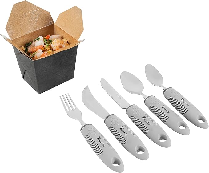 Restaurantware Adaptive Utensils - 1 count Stainless Steel, 9.843 x 5.118 x 1.575 Inches, Ergonomic Eating Aids, Non-Slip Utensil Set for Arthritis, Secure Grip Design, Gray