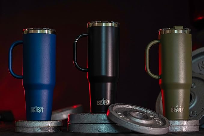 50oz Tumbler with Handle and Straw - Large Insulated Travel Mug for Water, Hot and Iced Coffee - Leak Resistant Stainless Steel Insulated Tumbler with Lid - Gifts for Mom, Women and Men (Matte Black)