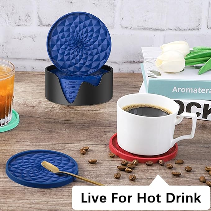 Cup Coasters Set of 6 with Holders Drink Coasters, Table Cup Mat, for Hot or Cold Drinks Thickened, Non-Slip, Non-Stick, Deep Tray Green