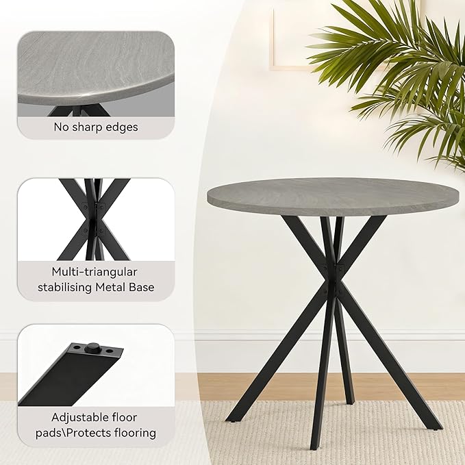 31.5" Round Dining Table and Chairs Set for 2, Small Dining Table Chairs Set Space-Saving, Small Dinette Sets for 2 for Kitchen Dining Room Apartment(Gray Table +Brown Chairs)