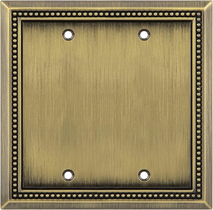 Henne Bery Sunken Pearls Heavy Duty Decorative Wall Plate Switch Plate Outlet Cover (Double Blank, Antique Brass)