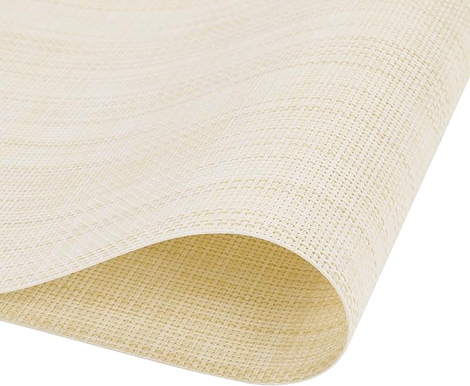 SHACOS Woven Vinyl Table Runner PVC Table Runners 12 x 54 inch Wipeable Plastic Heat Resistant Runner for Table Indoor Outdoor, Beige White