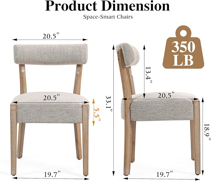 Dining Chairs,Set of 6 Mid-Century Modern Wooden Kitchen Chairs with Linen Upholstery - Low-Back Woven Design for Kitchen & Dining Room,Oatmeal Fabric