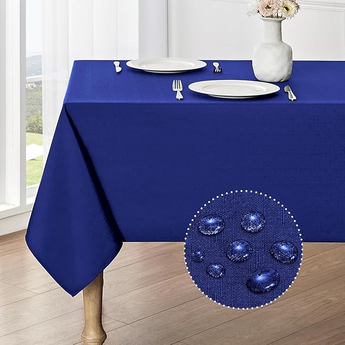 Rectangle Tablecloth Waterproof 60x120 inch Linen Textured Table Cloth Stain and Wrinkle Resistant Washable, Decorative Fabric Table Cover for Dining, Party and Camping, Royal Blue