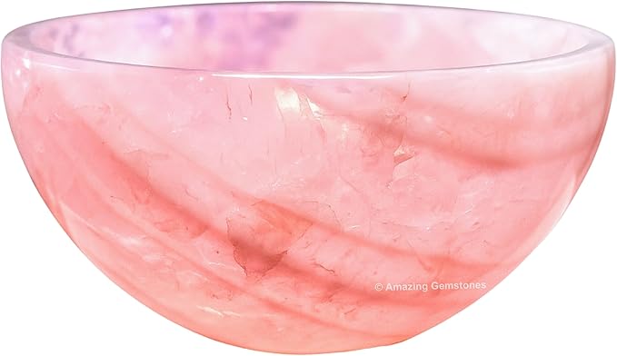 Rose Quartz Crystal Bowl - 2 Inch Decorative Bowls for Room and Home Decor - Gemstone Healing Crystals for Elegant Display, Positive Energy Balance and Gift