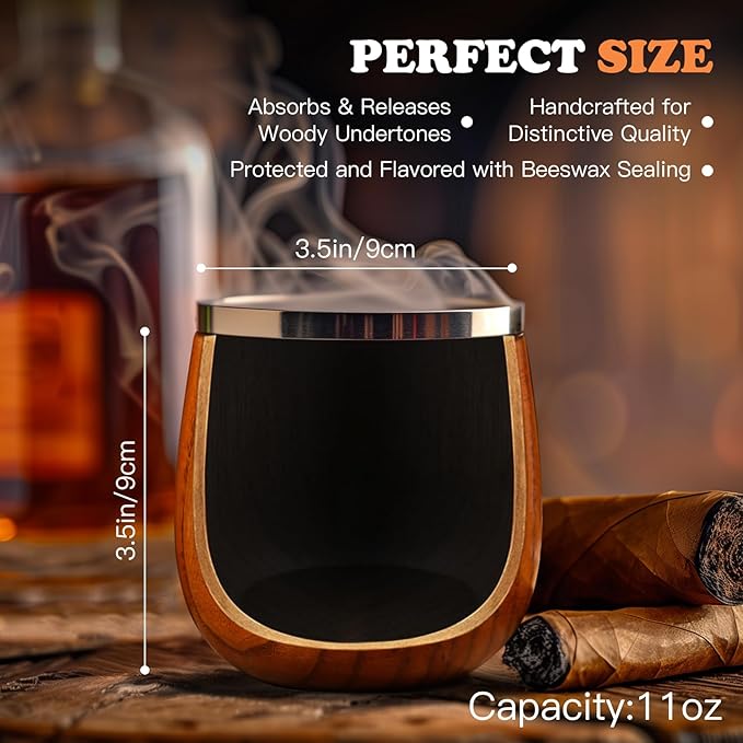 Charred Wooden Whiskey Glass - Handcrafted Solid Wood Glass for Men | Unique Bourbon Gifts, Unique Unbreakable Old Fashioned Whiskey Glass for Dad, Husband or Bourbon Lovers