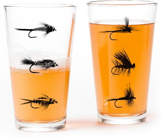 Black Lantern Set of 2 Pint Glasses - Fly Fishing Beer Glasses 16oz. Pint Glass Set