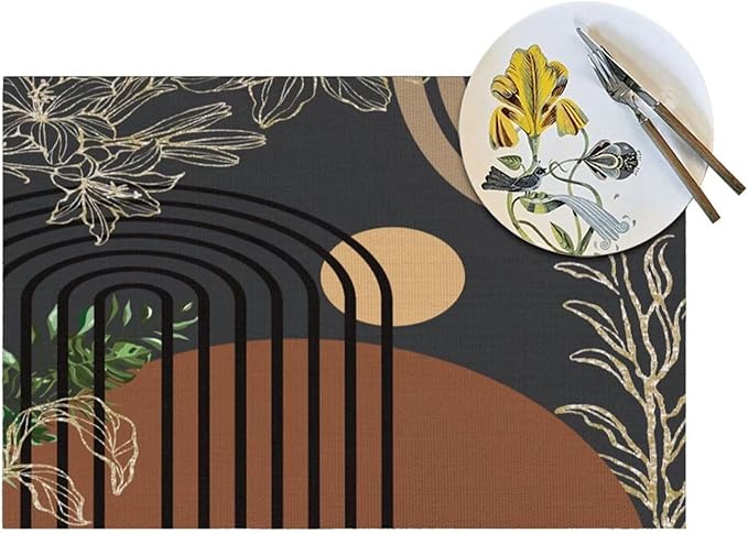 Abstract Black Mid Century Placemats Minimalist Aesthetic Modern Contemporary Artistic Washable Place Mats 12x18Inch for Dining Kitchen Farmhouse Decor 4 PCS