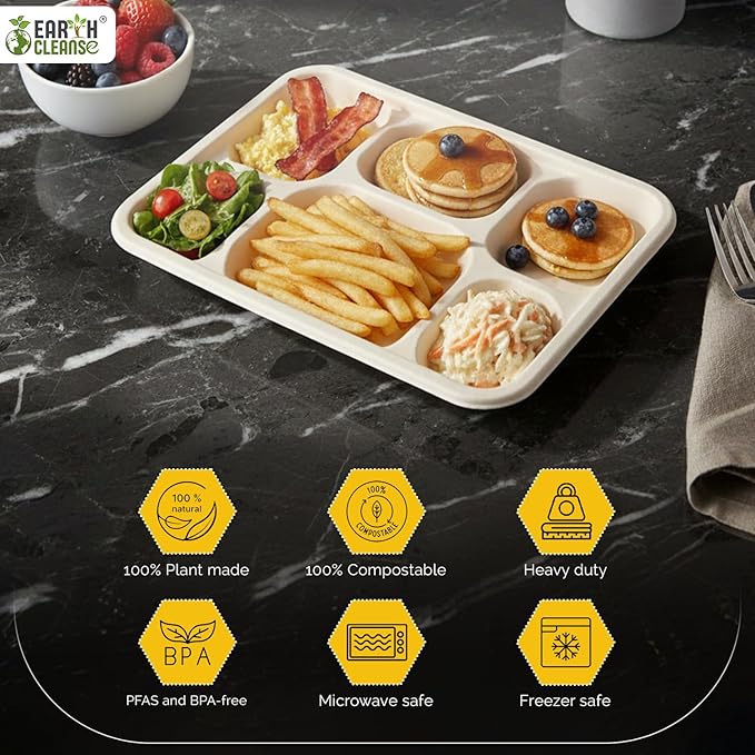 Pack of 250 6-Compartment Deep Meal Tray – Eco-Friendly, Biodegradable, Microwave & Freezer Safe – Ideal for Catering, Takeaway & Events – Bulk Pack – Sustainable Disposable Tableware