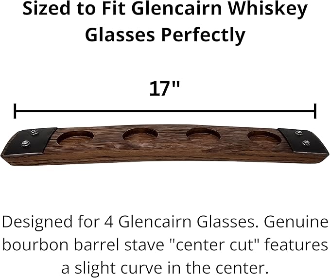 Barrel Stave Premium 4 Glass Whiskey Flight Serving Tray No Glasses Included, Red Mahogany