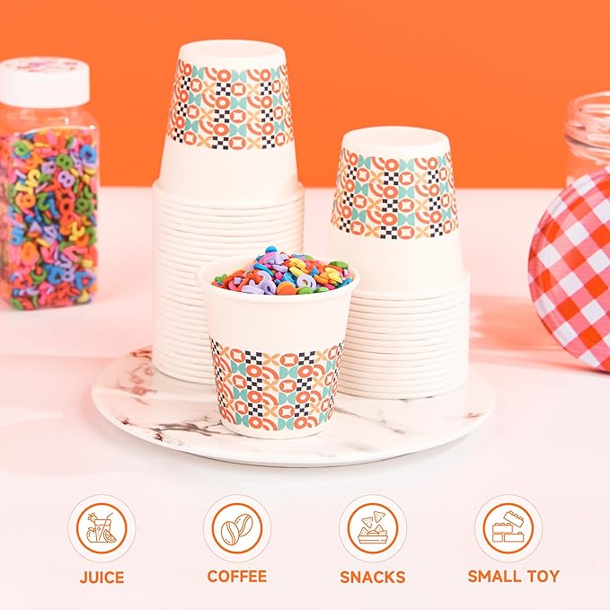 100 Pack 3 oz Bathroom Cups, Disposable Paper Cups with Rolled Rim, Small Paper Mouthwash Cup for Guest Bathrooms, Vanity & Office Use, Puzzle