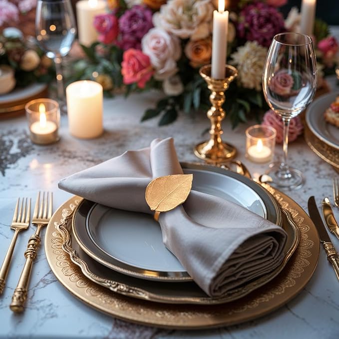 Decozen Set of 8 Gold Napkin Rings in Leaf Design, Festive, Table Decor Setting for Holiday, Wedding, Birthday, Kitchen, Home Decor, Housewarming Gift - Thanksgiving & Christmas Gift Decoration