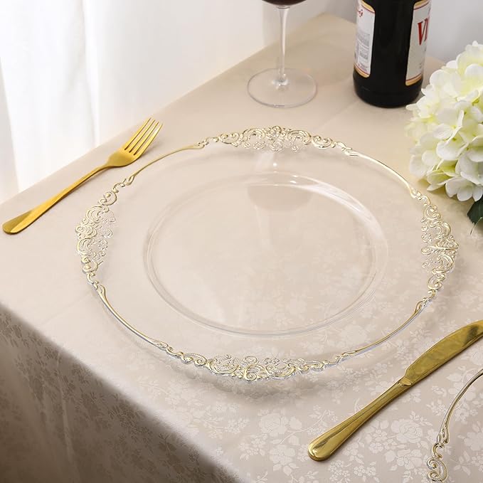 allgala Heavy Quality Round Charger Plates - Charger for Dinner Plates - Set of Charger Plates for Table Decor - Ideal for Weddings, Weddings, Thanksgiving Parties & Holidays - Clear (13-Inch 48-Pack)