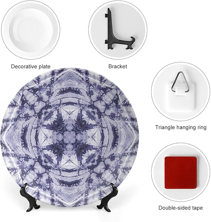 Ceramic Plates, Abstract Decorative Ceramic Plates, Modern Art Generated Resisting Twisting Fractal, 6 Inch, for Dining, Parties, Wedding, Lavender Blue Indigo