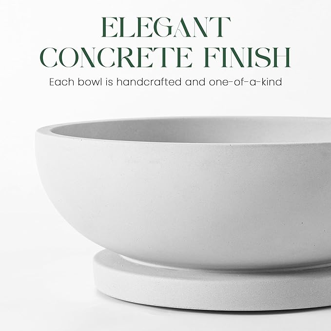 Decorative Concrete Fruit Bowl for Kitchen Counter – Elegant Pedestal Bowl with Smooth Finish for Home Decor | Handcrafted Key Bowl for Entryway Table, Coffee Table | 10.5in W x 4.25in L