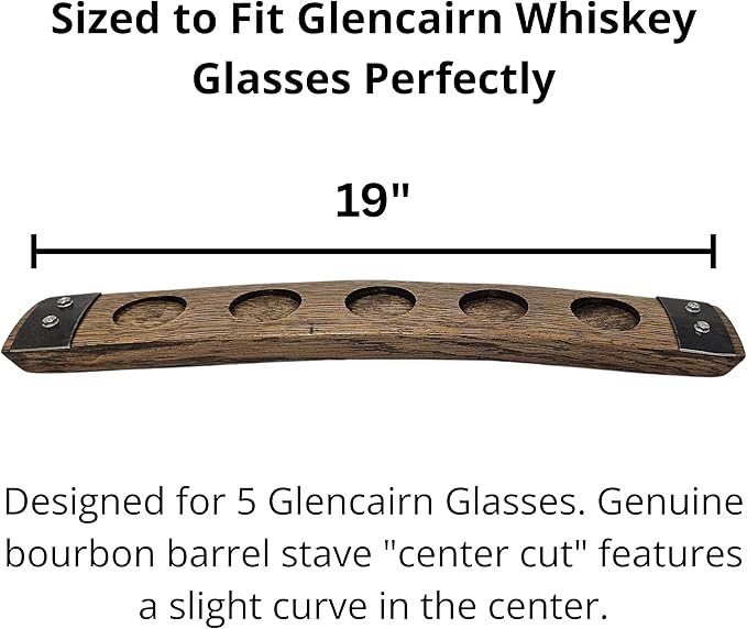 Barrel Stave Premium Whiskey Flight for use with 5 Glencairn Glasses. No Glasses Included, Dark Walnut