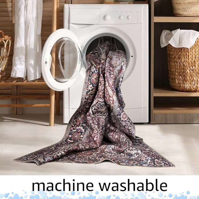 Keen Home Design 5x7 Rug - Machine Washable Area Rug with Non-Slip Backing, Ideal for Living Room, Dining Room, Bedroom - Vintage, Easy Clean, Durable, Low Pile - (5' x 7')