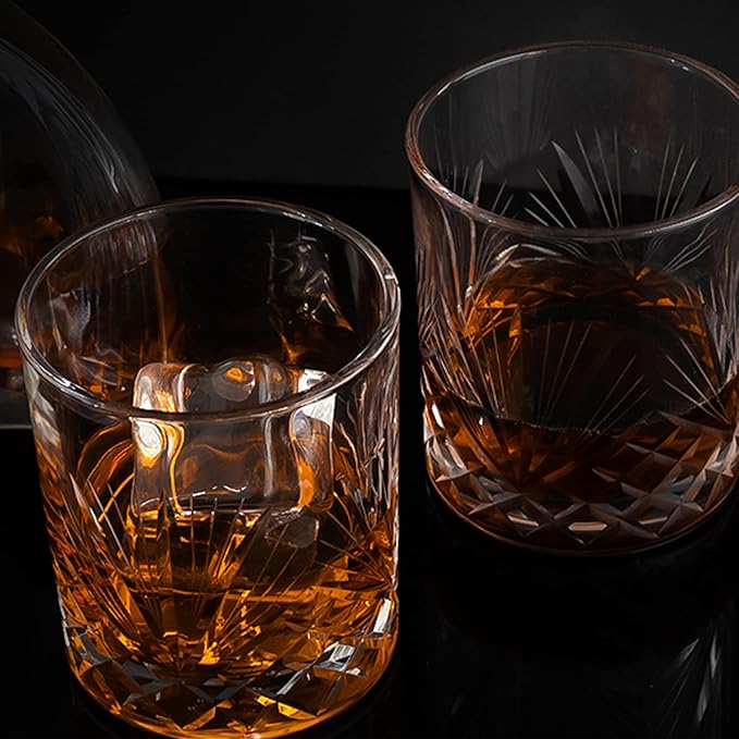 SHOSHIN Hand Cut Whiskey Glasses - Rocks Glasses Set 4- Old Fashioned glass 13Oz, Clear Crystal Whiskey Bourbon Glass, Handmade gifts Scotch Glass, Bar Glasses