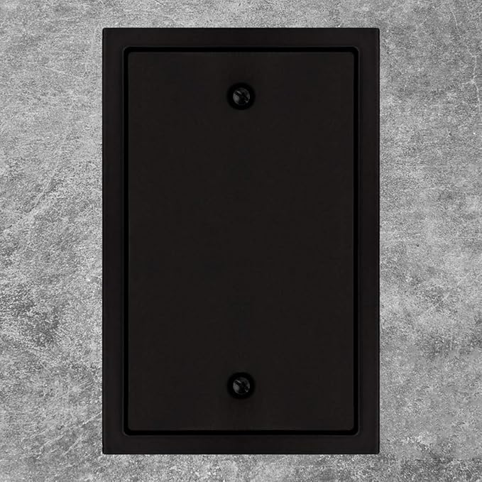 Henne Bery Modern Edge Switch Plate Wall Plate Outlet Cover, Durable Solid Zinc Alloy (Single Blank 2PK, Matte Black)