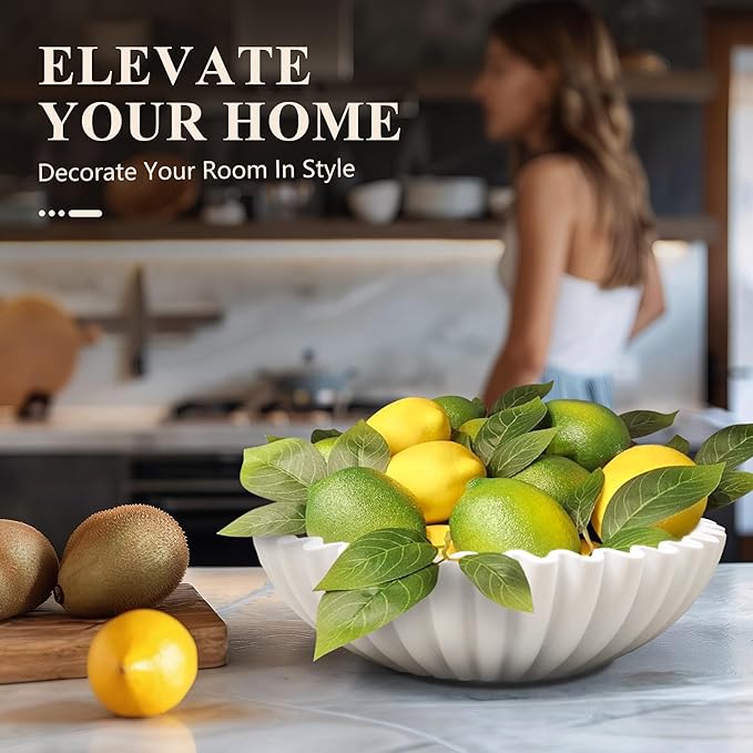 Large Decorative Bowl, Modern Handicraft Bowls for Home Decor, Decorative Fruit Bowl for Kitchen Counter, Ruffle Bowl Decor, Stylish Key Bowl for Entry Table, White