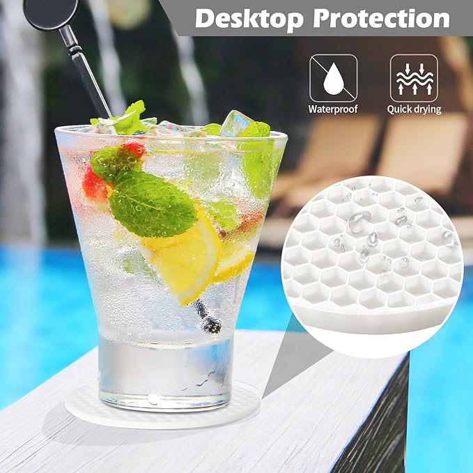 Silicone Coasters Set of 8 with Holder, Drinks Coasters, Beer & Coffee, Suitable for All Cups, Hot or Cold, Anti-Slip, Non-Stick, Anti-Overflow Tabletop Protection and Decor (8 Pcs, White)
