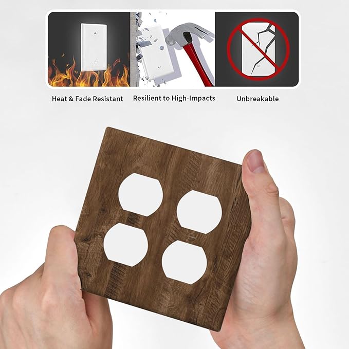 Light Switch Cover Brown Rustic Wood Grain Farmhouse 2 Gang Decorative SwitchPlates Double Duplex Wall Plates Switch Plates and Outlet Covers for Cabin Bedroom Decor