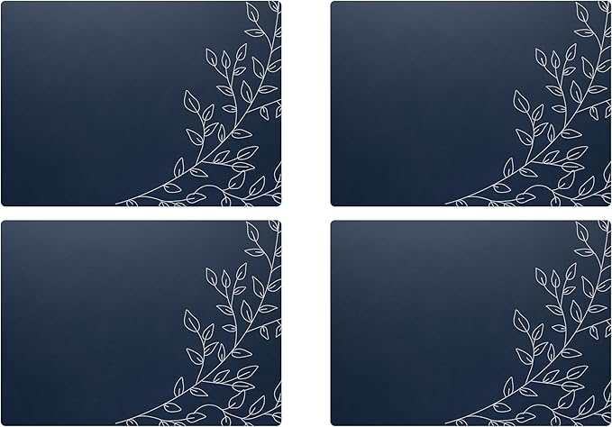 Royalty Art Navy Blue Boho Placemats, 4 Pc. Set, Non-Slip Cork Backed, Wipeable Heat Resistant Surface for Kitchen and Dining Table Protection, Cute Floral Pattern for Farmhouse or Rustic Decor