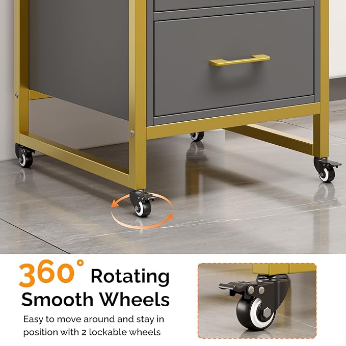 OmySalon Salon Trolley Cart, Hair Styling Station with 3 Drawers, 2 Open Shelf & Tool Holders, Mobile Barber Storage Cabinet Utility Trolley for Beauty Salon Spa, Gery