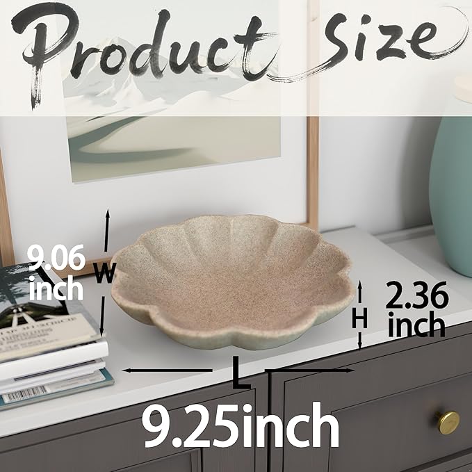 Large Handmade Decorative Bowl decor, Scalloped Pedestal Bowls for Modern Home Decor,Ruffle Decor,Stylish Key Bowl for Entry Table,Decorative Fruit Bowl for Kitchen Counter,Artificial Stone Beige